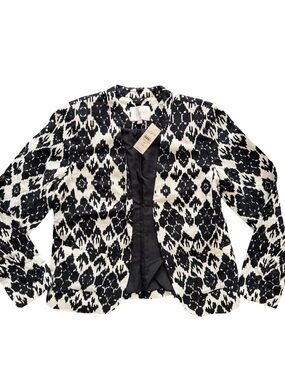 Ann Taylor LOFT Black & White Ikat Patterned Open-Front Jacket Size S/4P NWT